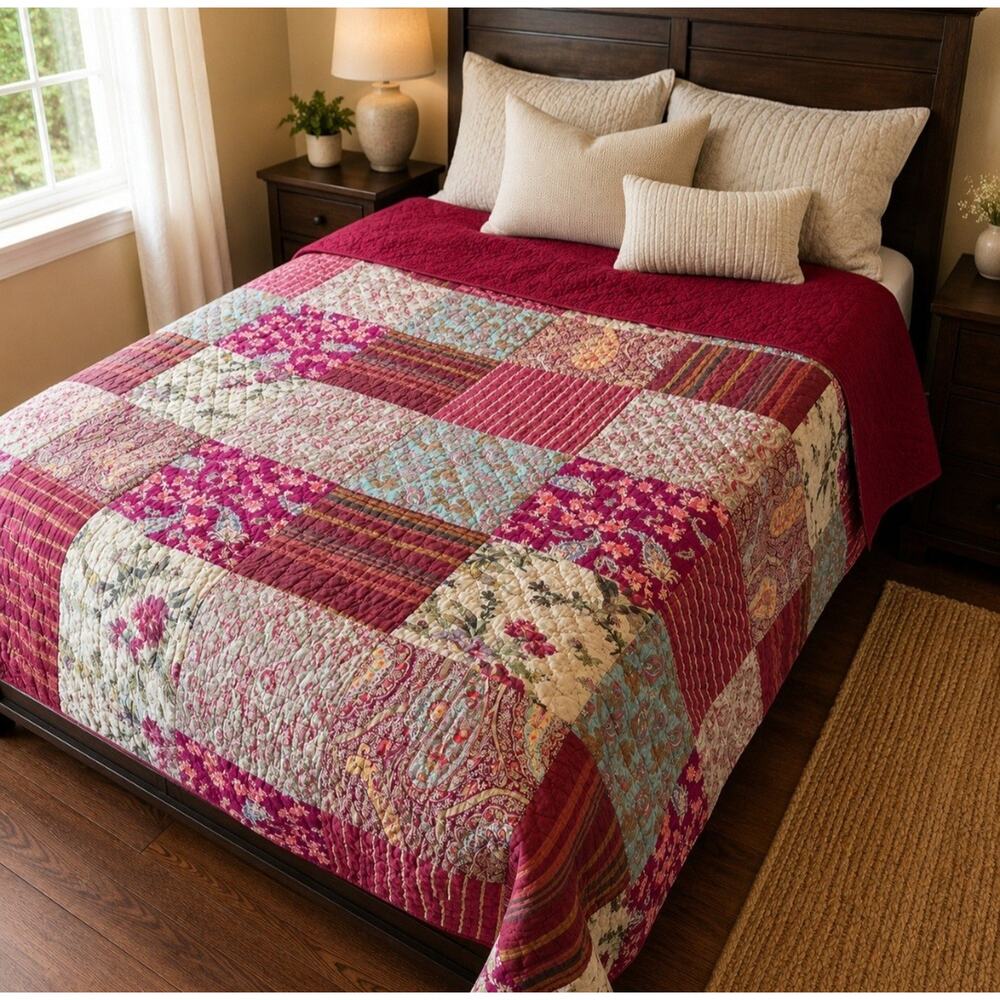 Pottery Barn Georgia King Quilt 100% Cotton Patchwork Cottagecore Shabby Chic